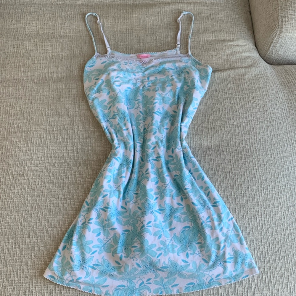 Lili Pulitzer Summer Baby Blue Floral Patch Sleep Dress Size M